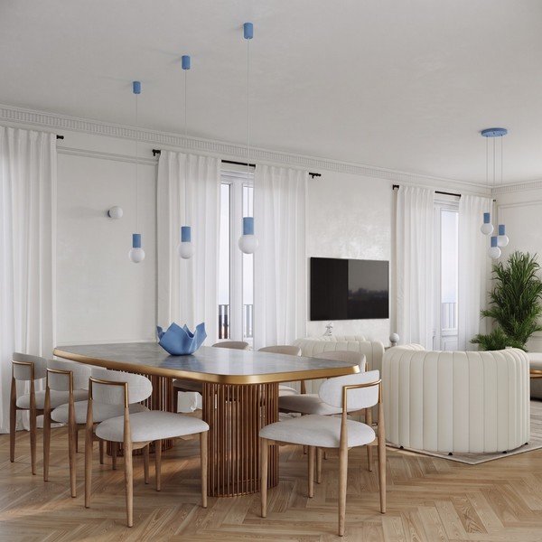 Lampadario azzurro in vetro opale ø 12 cm Orbital – Sollux-image-3