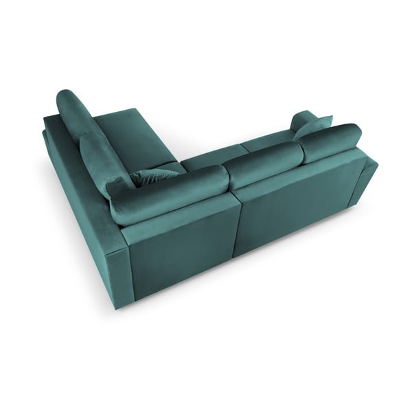 Divano angolare color petrolio allungabile e con contenitore (con penisola a destra/a L) con rivestimento in velluto Kyoto – Cosmopolitan Design-image-4