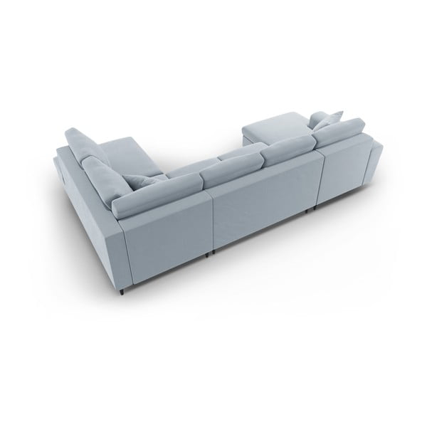 Divano angolare azzurro allungabile e con contenitore (con penisola a destra/a U) con rivestimento in velluto Kyoto – Cosmopolitan Design-image-4