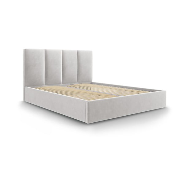 Letto matrimoniale imbottito grigio chiaro con contenitore con griglia 140x200 cm Juniper - Mazzini Beds