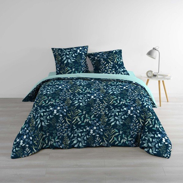 Set copripiumino e federa blu in cotone per letto matrimoniale 3 pezzi 200x200 cm Stacy – douceur d'intérieur-image-4