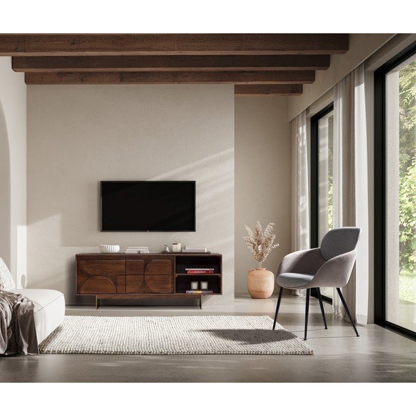 Mobile TV marrone in mango massiccio 145x55x40 cm Trisha – MOME-image-1