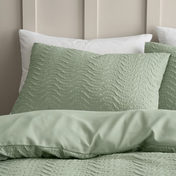 Set copripiumino e federa verde in crêpe per letto matrimoniale e per letto esteso 230x220 cm Heatset Wave – Catherine Lansfield-image-2