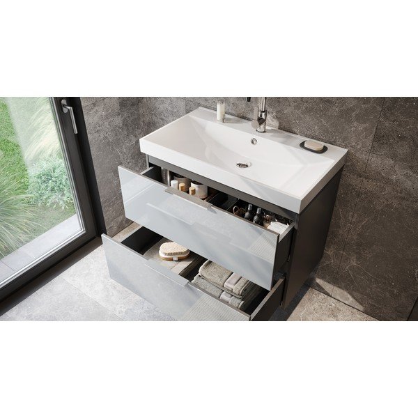 Mobile con lavello grigio lucido da appendere 81x65 cm Vasio – Germania-image-1