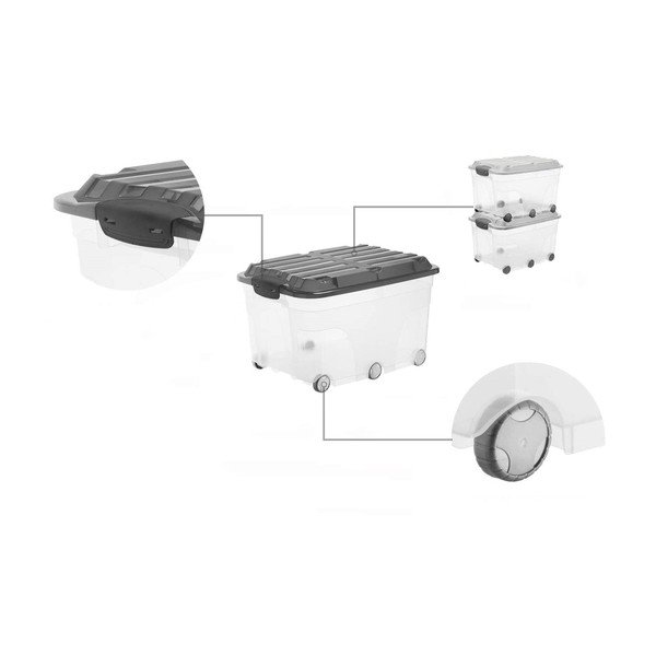 Cassetta di plastica con coperchio su ruote 57 l Roller - Rotho-image-3