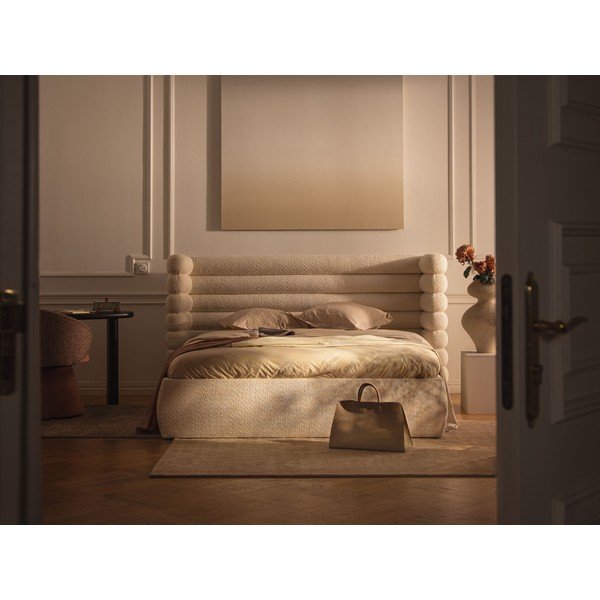 Letto matrimoniale imbottito beige con contenitore con rete inclusa 200x200 cm Mount – Micadoni -image-1
