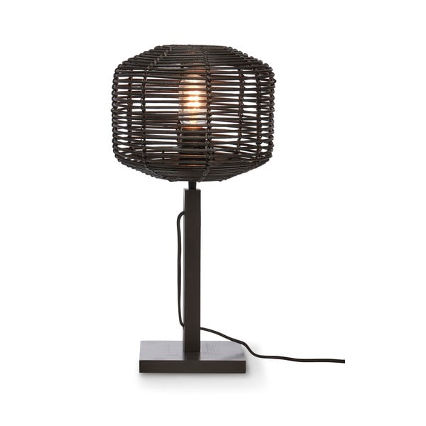 Lampada da tavolo nera con paralume in rattan (altezza 40 cm) Tanami - Good&Mojo
