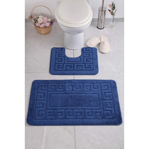 Tappetini da bagno per WC blu scuro in set da 2 pezzi Flora - Foutastic