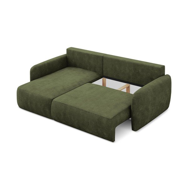Divano angolare verde allungabile/con contenitore (con penisola a sinistra/con chaise lounge) con rivestimento in ciniglia Lilo – Makamii-image-3