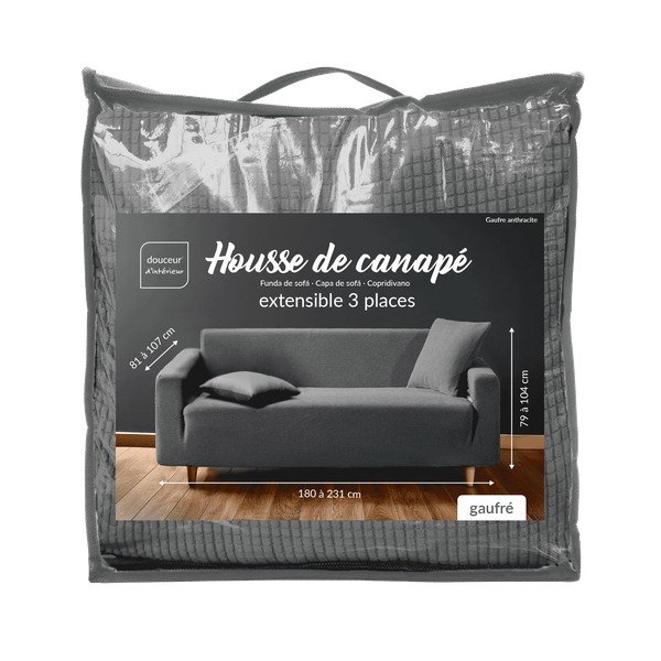 Copridivano color antracite con rivestimento elastico per divano a 3 posti Sacha – douceur d'intérieur-image-3