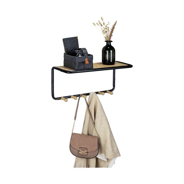 Appendiabiti da parete in metallo nero/naturale con ripiano Loft - Wenko-image-4