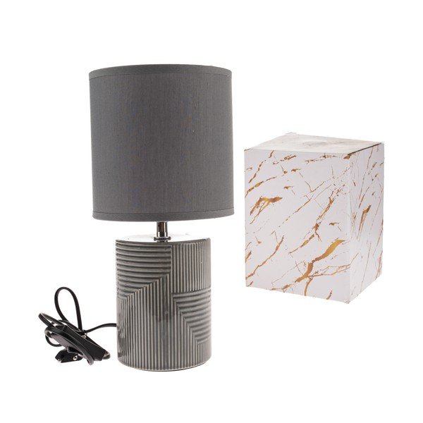 Lampada da tavolo grigia in ceramica con paralume in tessuto (altezza totale 32,5 cm) Anita – Dakls-image-1