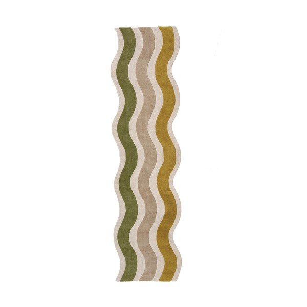 Passatoia verde/di colore naturale in lana tessuta a mano 80x300 cm Cascade Wool – Flair Rugs