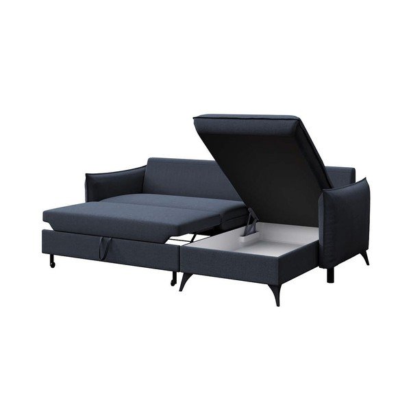 Divano angolare blu allungabile e con contenitore (con penisola a destra e chaise lounge) Brim – Rodier-image-3