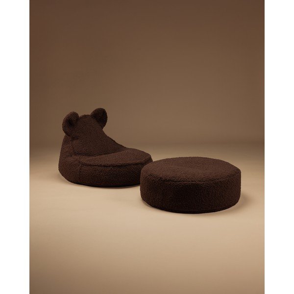 Pouf a sacco per bambini marrone scuro con rivestimento in bouclé Warm Hazel – Wigiwama-image-1