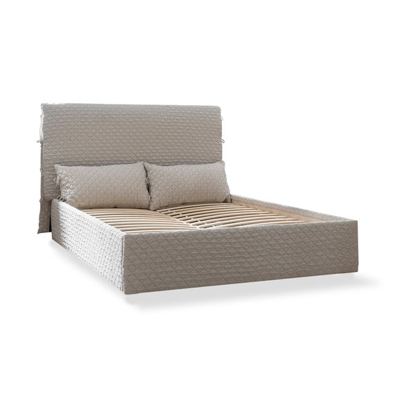 Letto matrimoniale imbottito beige con spazio contenitivo e rete 140x200 cm Sleepy Luna - Miuform-image-2