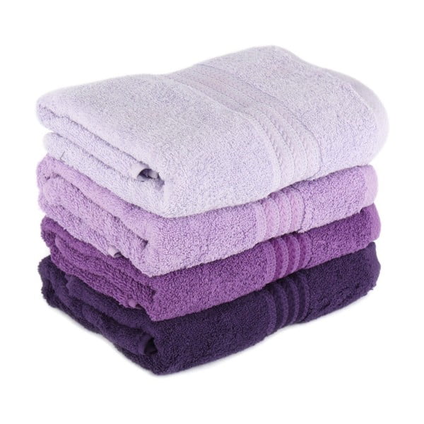 Set di 4 asciugamani da bagno in cotone viola, 70 x 140 cm - Foutastic