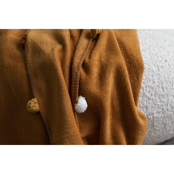 Copriletto color senape in vello 150x200 cm Pom Pom – Mijolnir-image-2