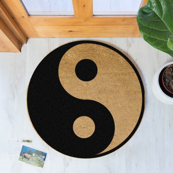 Stuoia rotonda nera in cocco naturale , ⌀ 70 cm Yin Yang - Artsy Doormats-image-1