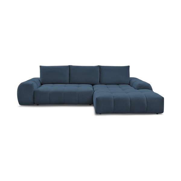 Divano angolare blu scuro allungabile e con contenitore (penisola a destra/chaise lounge) con rivestimento in ciniglia Everest – Bobochic Paris