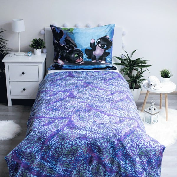 Biancheria da letto per bambini in cotone blu per letto singolo 140x200 cm How To Train Your Dragon - Jerry Fabrics-image-2