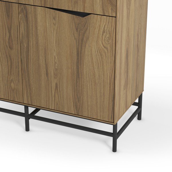 Armadietto nero/di colore naturale con effetto rovere 98x120x40 cm Aiden – Marckeric-image-3
