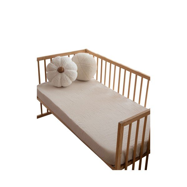 Lenzuolo con angoli per bambini beige in mussola per culla 60x120 cm Burumcuk – Mijolnir
