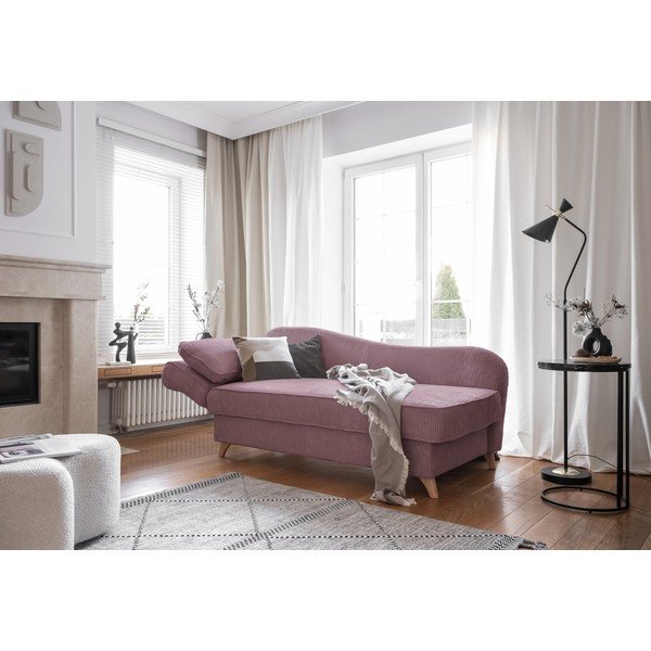 Chaise longue rosa polveroso (con penisola a sinistra) con rivestimento in velluto a coste Chic Charlotte – Miuform-image-3