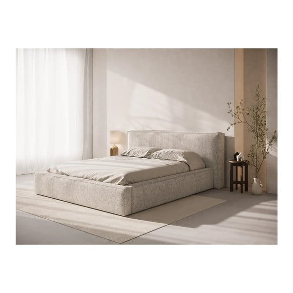 Letto matrimoniale imbottito beige con contenitore con rete inclusa 160x200 cm Simon Olivia – Micadoni -image-1