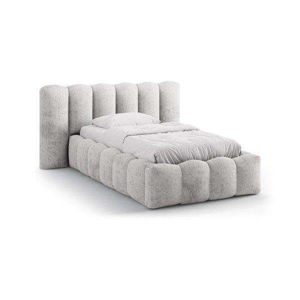 Letto singolo imbottito grigio con contenitore con rete inclusa 90x200 cm Lupine – Micadoni 