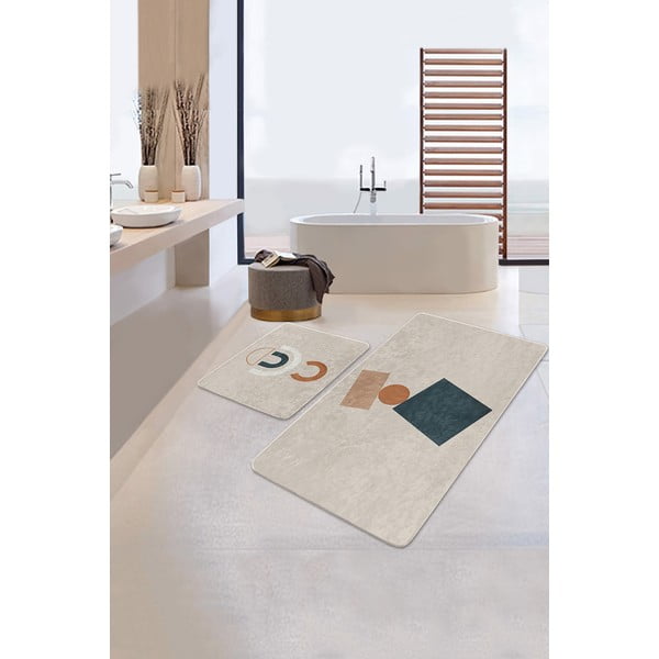 Set di tappetini per il bagno in velluto beige 2 pz 60x100 cm Geometry Shapes – Mila Home-image-4