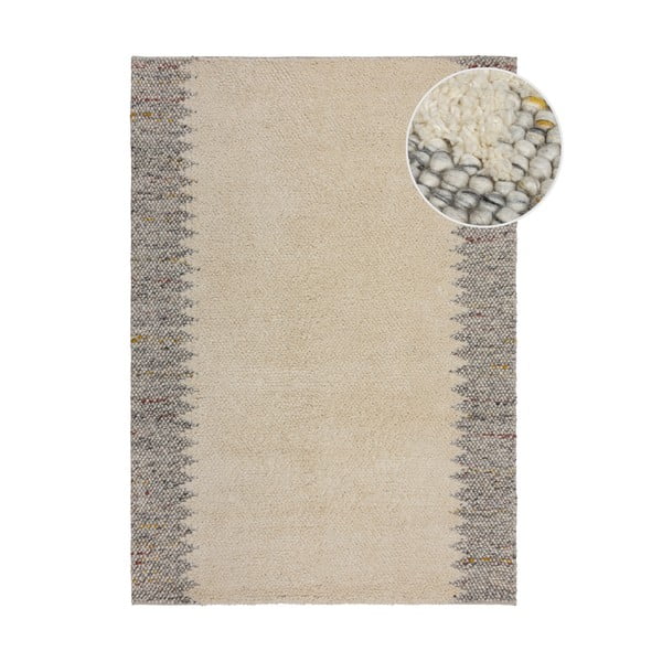 Tappeto grigio e crema tessuto a mano con lana 160x230 cm Minerals Border - Flair Rugs