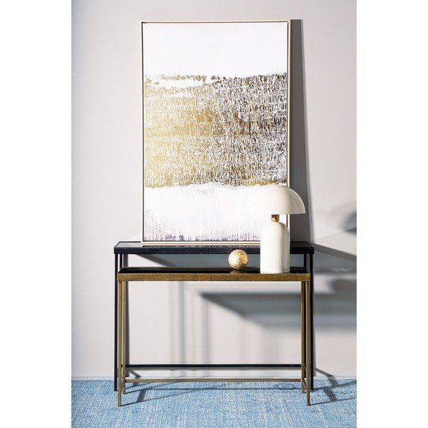Set di tavoli consolle neri/dorati con piano in vetro 2 pz 26x107 cm Yamir – Bizzotto-image-1