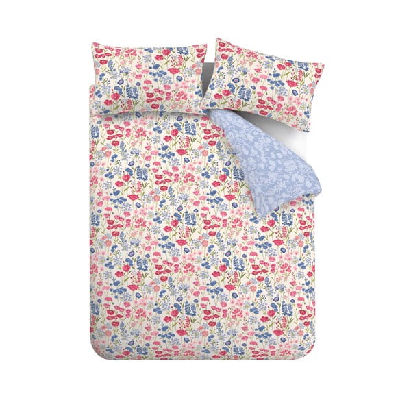 Biancheria da letto singola in cotone rosa e blu 135x200 cm Olivia Floral - Bianca