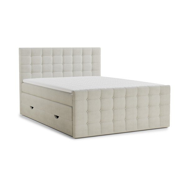 Letto boxspring color crema con contenitore 200x200 cm Tasca – Maison de Rêve