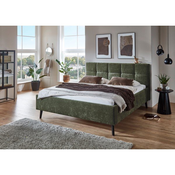 Letto matrimoniale imbottito color kaki con contenitore con rete inclusa 180x200 cm Nova – Meise Möbel-image-1