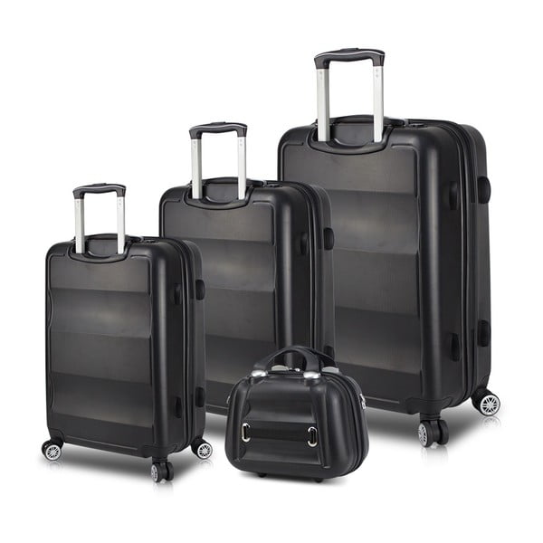 Set di 3 valigie da viaggio nere su ruote con porte USB e custodia per il trasporto My Valice LASSO Travel Set - Myvalice