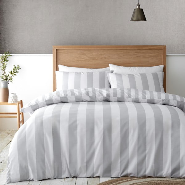 Biancheria da letto singola bianco-grigia 135x200 cm Cove Stripe - Catherine Lansfield