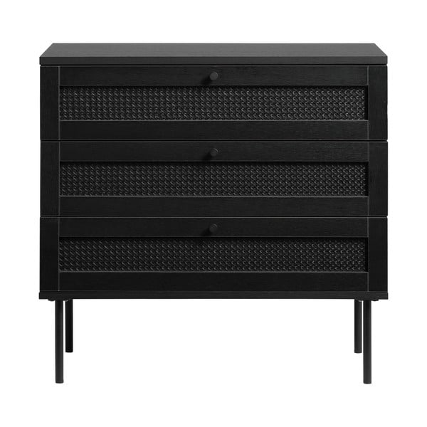 Cassettiera bassa nera in rovere 80x75 cm Pensacola - Unique Furniture