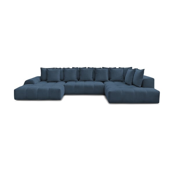 Divano angolare blu scuro allungabile e con contenitore (penisola a destra/a U) con rivestimento in ciniglia Everest – Bobochic Paris