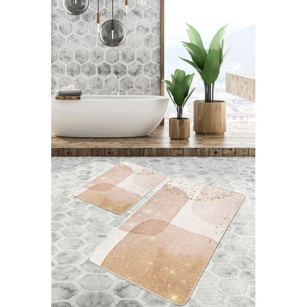 Set di tappetini per il bagno beige in velluto 2 pz 60x100 cm – Mila Home-image-1
