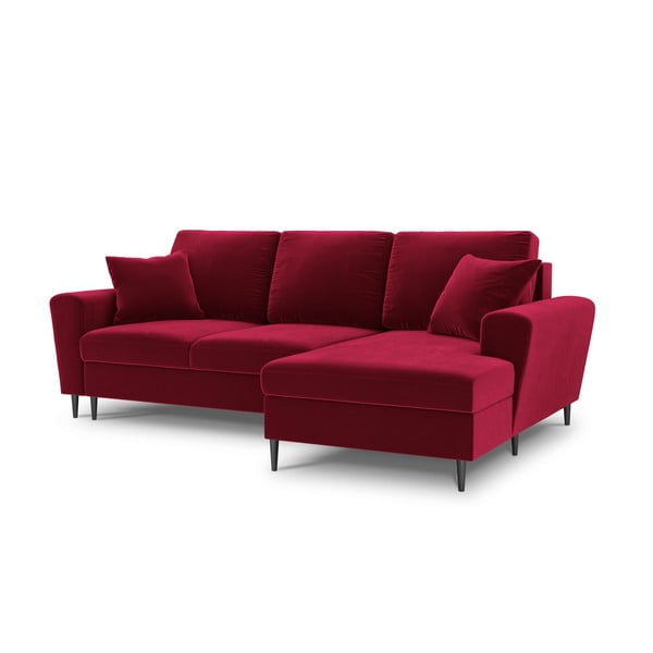 Divano angolare rosso allungabile e con contenitore (con penisola a destra/con chaise lounge) con rivestimento in velluto Kyoto – Cosmopolitan Design-image-1