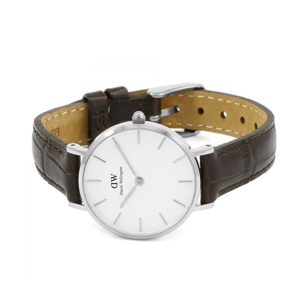 Orologio da donna con cinturino in pelle e quadrante bianco con dettagli argentati Petite York, ⌀ 28 mm - Daniel Wellington-image-2