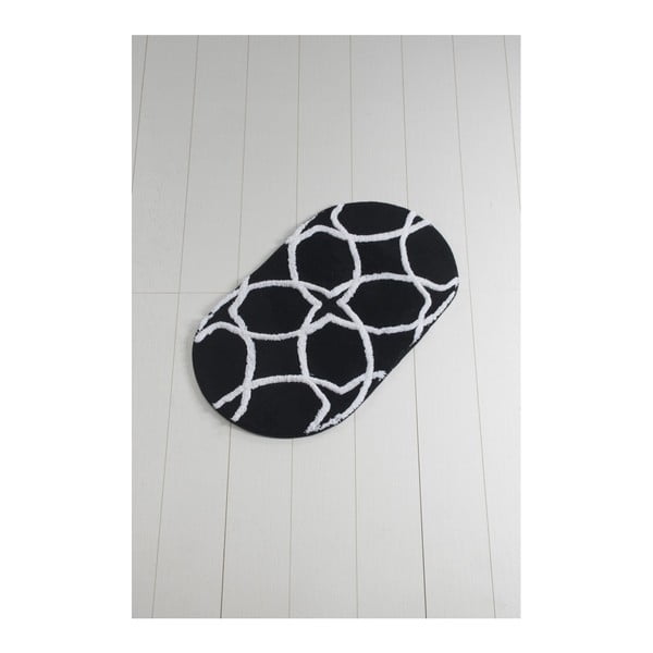 Tappeto da bagno bianco e nero Waves Hexagon, 100 x 60 cm - Foutastic
