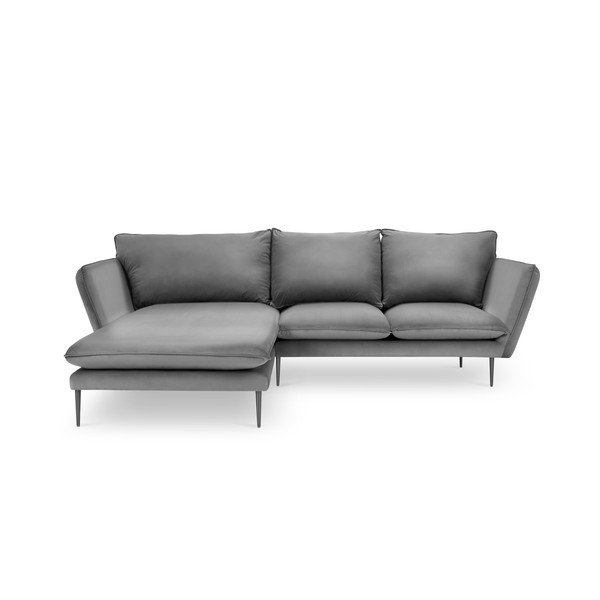 Divano angolare in velluto grigio chiaro Acacia, angolo sinistro - Mazzini Sofas