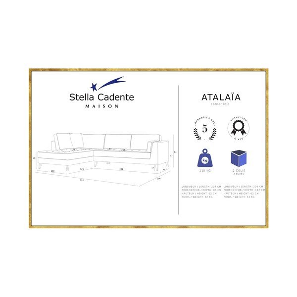 Džínově modrá pohovka s krémovými detaily Stella Cadente Maison Atalaia, levý roh-image-1