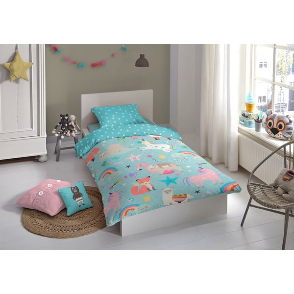 Biancheria da letto per bambini in cotone blu Rainbow. 120 x 150 cm - Good Morning-image-1