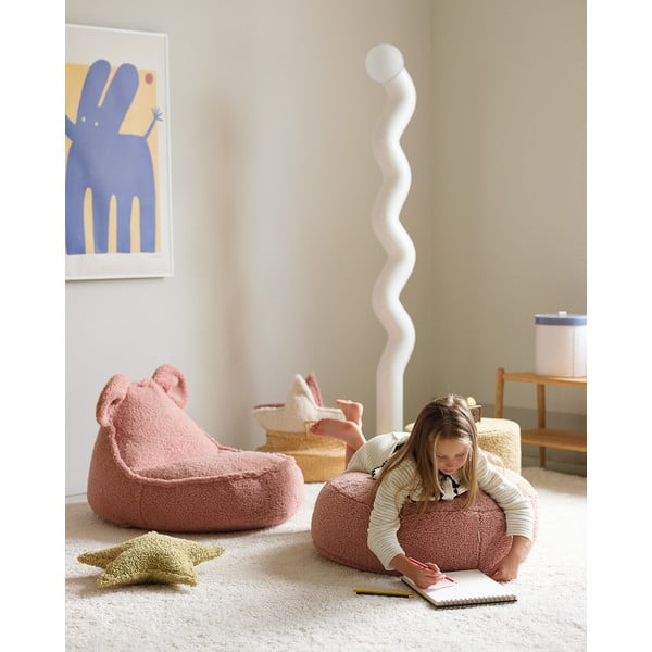 Pouf a sacco per bambini rosa con rivestimento in bouclé Round – Wigiwama-image-2