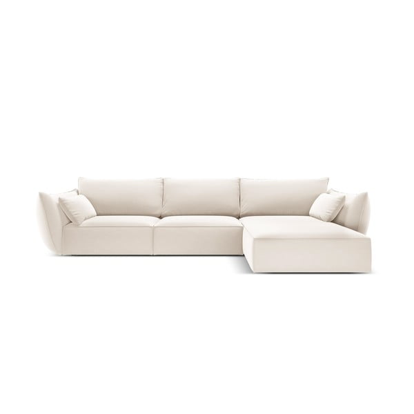 Divano angolare beige (con penisola a destra/con chaise lounge) con rivestimento in velluto Vanda – Mazzini Sofas