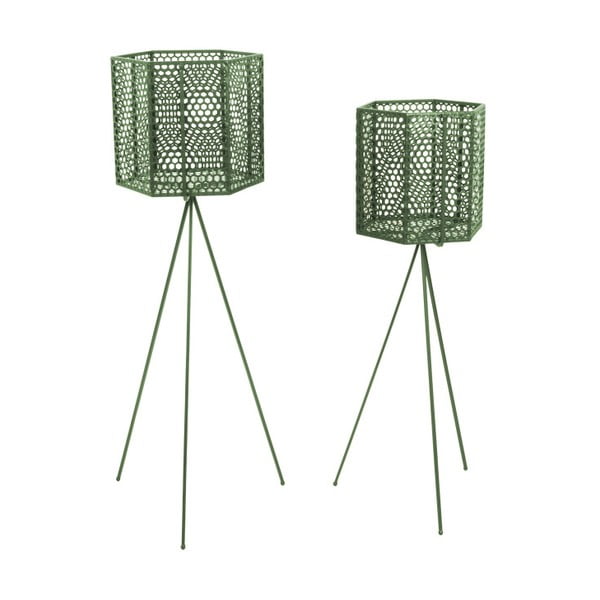 Set di 2 supporti per vasi in metallo verde scuro Esagono Mesh Hexagon - PT LIVING